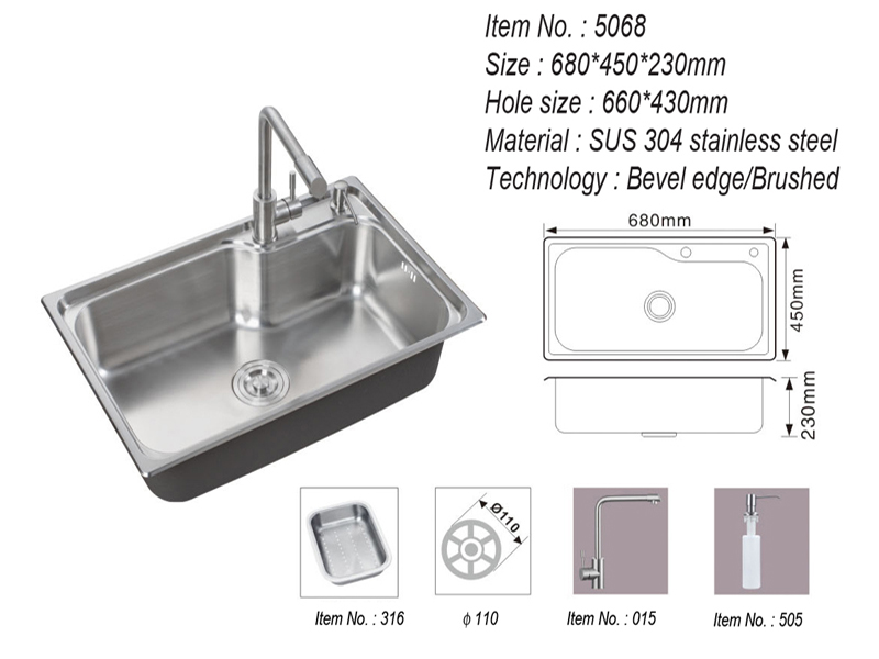 304 Stainless Steel Handmade Single Bowl Kitchen Sink Washing/Wash